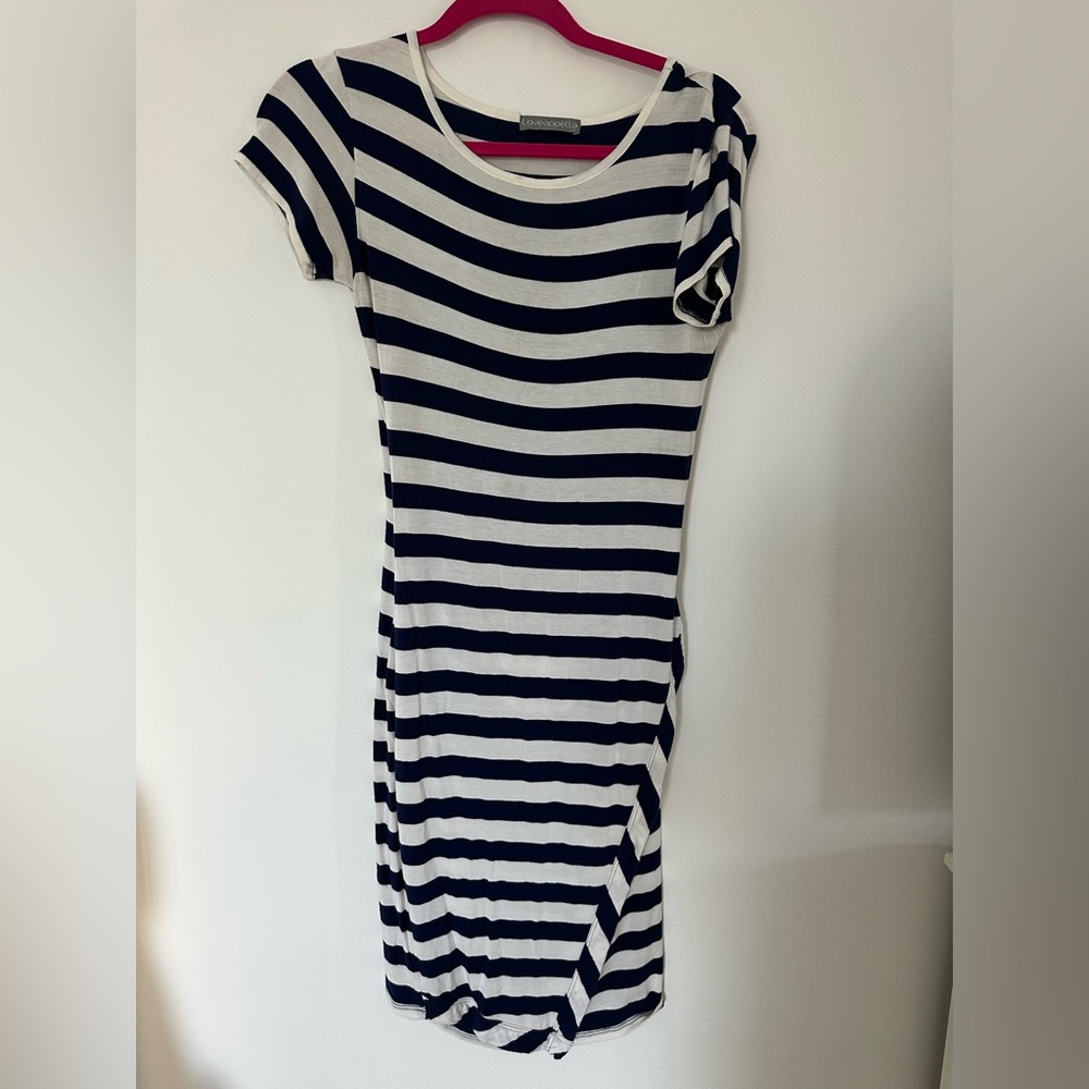 Loveapella Navy and white Zola striped midi dress
